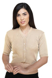 FEMULA V-Neck, Half Sleeves, Solid Color, Woolen Ready to Wear Blouse ( Light Biscuit Brown )