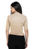 FEMULA V-Neck, Half Sleeves, Solid Color, Woolen Ready to Wear Blouse ( Light Biscuit Brown )