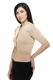 FEMULA V-Neck, Half Sleeves, Solid Color, Woolen Ready to Wear Blouse ( Light Biscuit Brown )