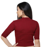 FEMULA V-Neck, Half Sleeves, Solid Color, Woolen Ready to Wear Blouse ( Maroon )