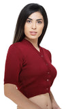 FEMULA V-Neck, Half Sleeves, Solid Color, Woolen Ready to Wear Blouse ( Maroon )