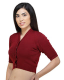 FEMULA V-Neck, Half Sleeves, Solid Color, Woolen Ready to Wear Blouse ( Maroon )