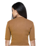 FEMULA V-Neck, Half Sleeves, Solid Color, Woolen Ready to Wear Blouse ( Mustard Brown )