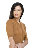 FEMULA V-Neck, Half Sleeves, Solid Color, Woolen Ready to Wear Blouse ( Mustard Brown )