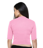 FEMULA V-Neck, Half Sleeves, Solid Color, Woolen Ready to Wear Blouse ( Pink )