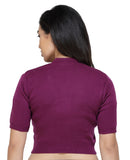 FEMULA V-Neck, Half Sleeves, Solid Color, Woolen Ready to Wear Blouse ( Purple )