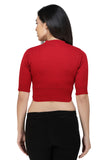 FEMULA V-Neck, Half Sleeves, Solid Color, Woolen Ready to Wear Blouse ( Red )