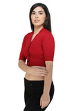 FEMULA V-Neck, Half Sleeves, Solid Color, Woolen Ready to Wear Blouse ( Red )