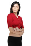 FEMULA V-Neck, Half Sleeves, Solid Color, Woolen Ready to Wear Blouse ( Red )