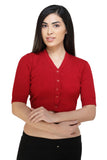 FEMULA V-Neck, Half Sleeves, Solid Color, Woolen Ready to Wear Blouse ( Red )