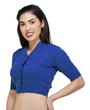 FEMULA V-Neck, Half Sleeves, Solid Color, Woolen Ready to Wear Blouse ( Royal Blue )