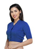 FEMULA V-Neck, Half Sleeves, Solid Color, Woolen Ready to Wear Blouse ( Royal Blue )