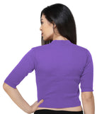 FEMULA V-Neck, Half Sleeves, Solid Color, Woolen Ready to Wear Blouse ( Royal Purple )