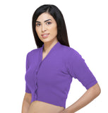 FEMULA V-Neck, Half Sleeves, Solid Color, Woolen Ready to Wear Blouse ( Royal Purple )