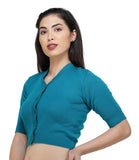 FEMULA V-Neck, Half Sleeves, Solid Color, Woolen Ready to Wear Blouse ( Sky Blue )