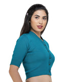 FEMULA V-Neck, Half Sleeves, Solid Color, Woolen Ready to Wear Blouse ( Sky Blue )