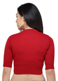 FEMULA V-Neck, Half Sleeves, Solid Color, Woolen Ready to Wear Blouse ( Tomato Red )