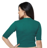 FEMULA V-Neck, Half Sleeves, Solid Color, Woolen Ready to Wear Blouse ( Turquoise Green )