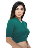 FEMULA V-Neck, Half Sleeves, Solid Color, Woolen Ready to Wear Blouse ( Turquoise Green )