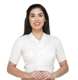 FEMULA V-Neck, Half Sleeves, Solid Color, Woolen Ready to Wear Blouse ( White )