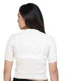 FEMULA V-Neck, Half Sleeves, Solid Color, Woolen Ready to Wear Blouse ( White )