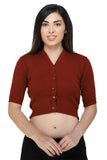 FEMULA V-Neck, Half Sleeves, Solid Color, Woolen Ready to Wear Blouse ( Brick Red )