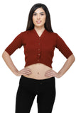 FEMULA V-Neck, Half Sleeves, Solid Color, Woolen Ready to Wear Blouse ( Brick Red )