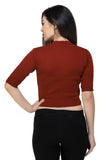 FEMULA V-Neck, Half Sleeves, Solid Color, Woolen Ready to Wear Blouse ( Brick Red )