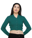 FEMULA V- Neck Women Full Sleeves Stitched Ready to Wear Woolen Blouse ( Torquoise Green )