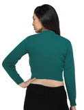 FEMULA V- Neck Women Full Sleeves Stitched Ready to Wear Woolen Blouse ( Torquoise Green )
