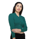 FEMULA V- Neck Women Full Sleeves Stitched Ready to Wear Woolen Blouse ( Torquoise Green )