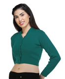 FEMULA V- Neck Women Full Sleeves Stitched Ready to Wear Woolen Blouse ( Torquoise Green )