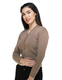 FEMULA V- Neck Women Full Sleeves Stitched Ready to Wear Woolen Blouse ( Biscuit Brown )