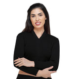 FEMULA V- Neck Women Full Sleeves Stitched Ready to Wear Woolen Blouse ( Black )