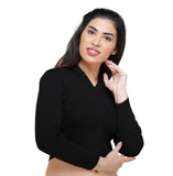 FEMULA V- Neck Women Full Sleeves Stitched Ready to Wear Woolen Blouse ( Black )