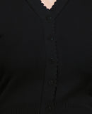 FEMULA V- Neck Women Full Sleeves Stitched Ready to Wear Woolen Blouse ( Black )