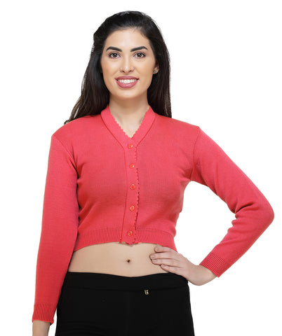 FEMULA V- Neck Women Full Sleeves Stitched Ready to Wear Woolen Blouse ( Gajri )