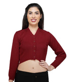 FEMULA V- Neck Women Full Sleeves Stitched Ready to Wear Woolen Blouse ( Maroon )