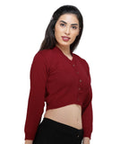 FEMULA V- Neck Women Full Sleeves Stitched Ready to Wear Woolen Blouse ( Maroon )