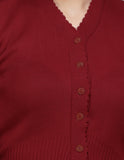 FEMULA V- Neck Women Full Sleeves Stitched Ready to Wear Woolen Blouse ( Maroon )