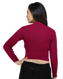 FEMULA V- Neck Women Full Sleeves Stitched Ready to Wear Woolen Blouse ( Pink Red )