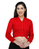 FEMULA V- Neck Women Full Sleeves Stitched Ready to Wear Woolen Blouse ( Tomato Red )