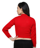 FEMULA V- Neck Women Full Sleeves Stitched Ready to Wear Woolen Blouse ( Tomato Red )