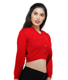 FEMULA V- Neck Women Full Sleeves Stitched Ready to Wear Woolen Blouse ( Tomato Red )
