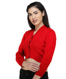 FEMULA V- Neck Women Full Sleeves Stitched Ready to Wear Woolen Blouse ( Tomato Red )