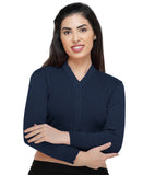 FEMULA V- Neck Women Full Sleeves Stitched Ready to Wear Woolen Blouse ( Imperial Blue )