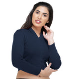 FEMULA V- Neck Women Full Sleeves Stitched Ready to Wear Woolen Blouse ( Imperial Blue )