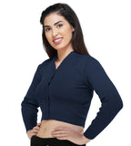 FEMULA V- Neck Women Full Sleeves Stitched Ready to Wear Woolen Blouse ( Imperial Blue )