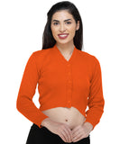 FEMULA V- Neck Women Full Sleeves Stitched Ready to Wear Woolen Blouse ( Orange )