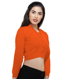 FEMULA V- Neck Women Full Sleeves Stitched Ready to Wear Woolen Blouse ( Orange )